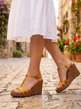 Coconuts by Matisse Orange Strappy Wedge Sandals Summer Heels